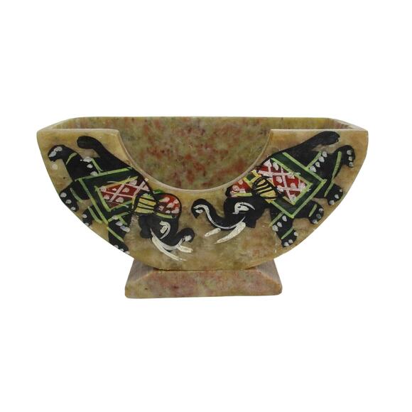 Stone Elephant Coasters with Holder Hand Painted 3.5" Across Set of 6 & Holder - Picture 2 of 7